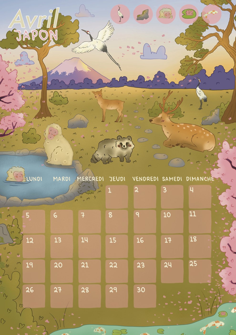 Page de avril du calendrier : Japon