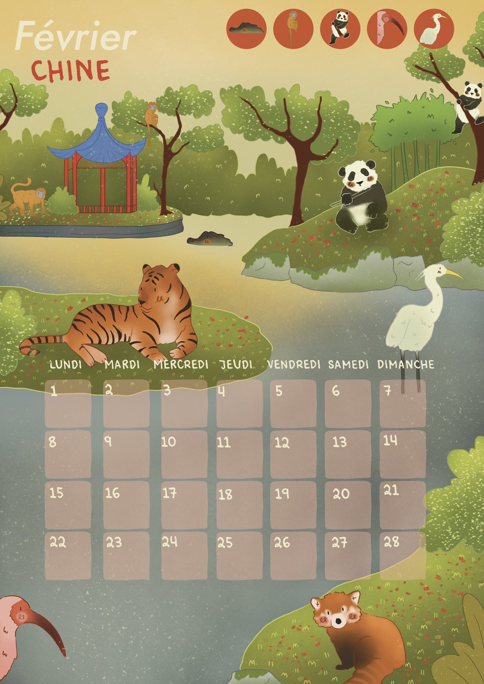 Page de février du calendrier : Chine